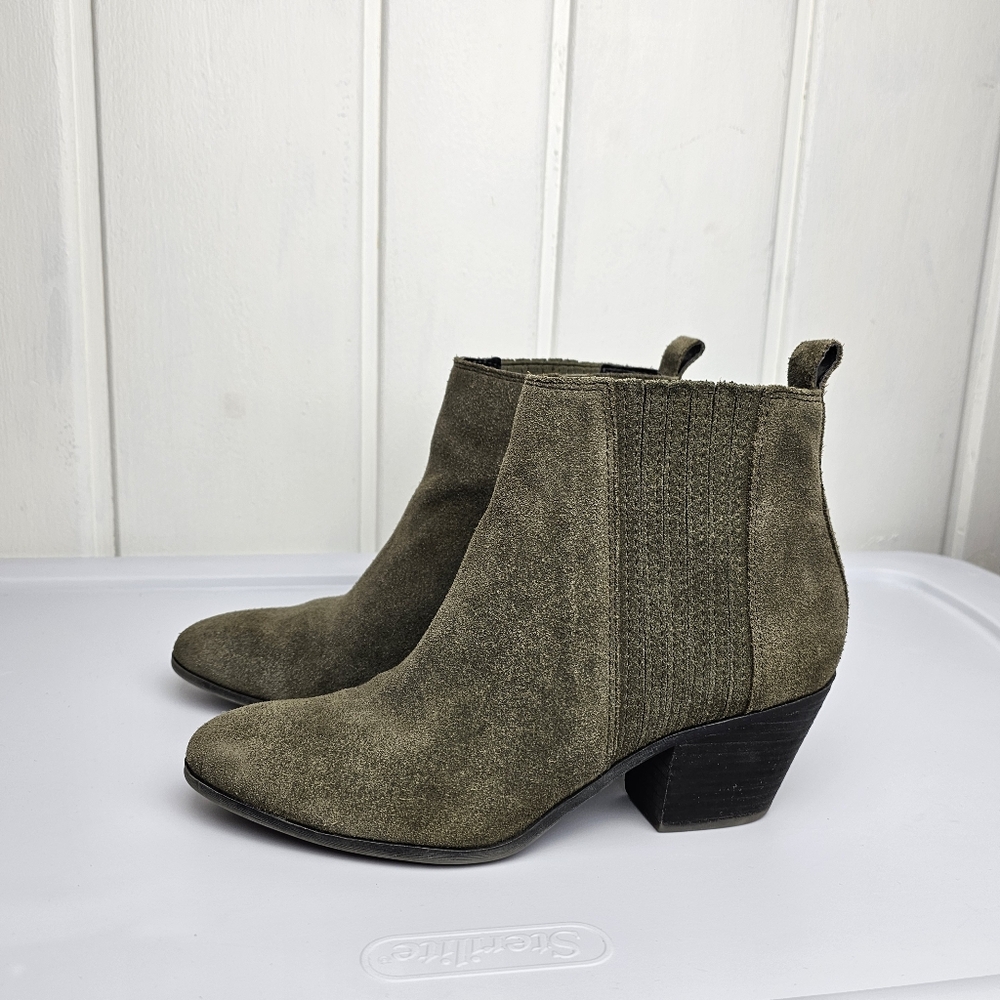 Frye &Co Olive Green Jacy Suede Ankle Zip Booties Womens 8.5